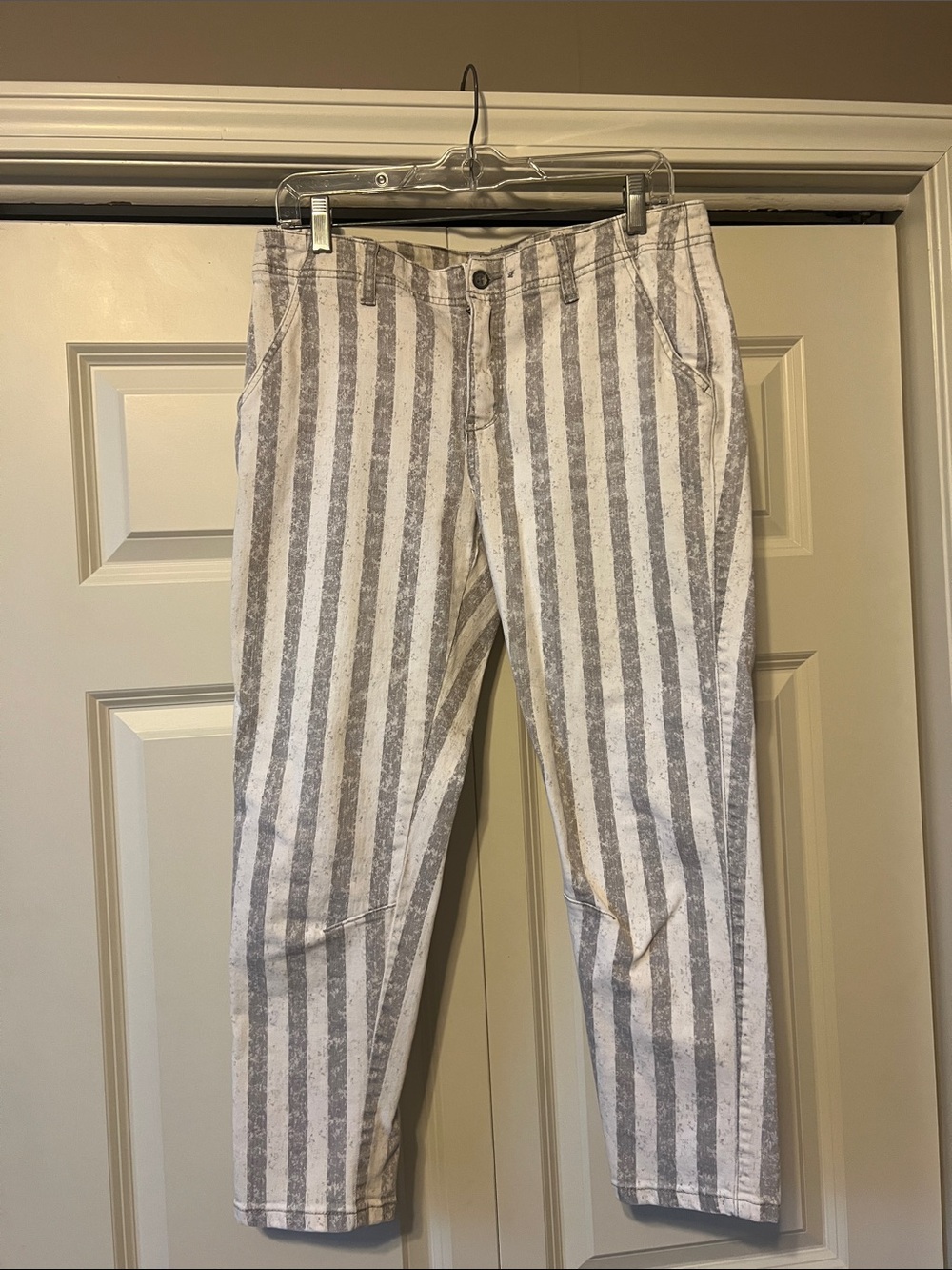 Free People Striped Jeans in Light Gray and Cream
